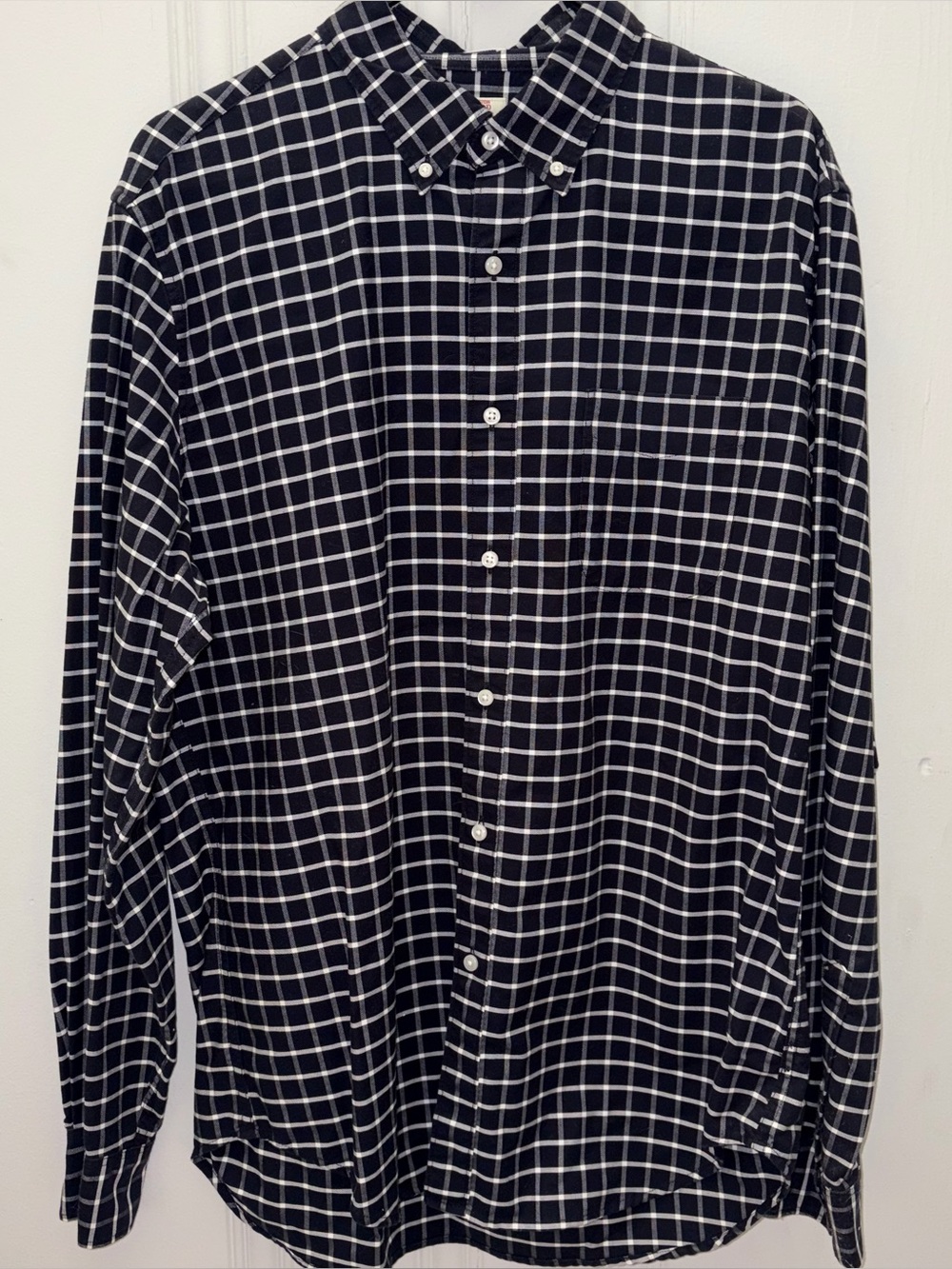 J.Crew white and black plaid cotton button-up shirt in Men’s size L #preppy